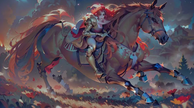 heroic look,Redhead, oversized, tall ponytail,Keep an eye on the world,flawless perfection,Aphrodite,ride horse,ancient wind