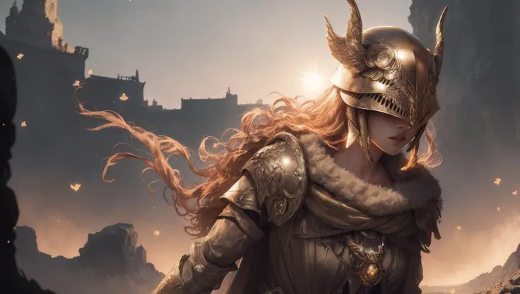 <lora:MaleniaV2:1> MaleniaDef armor, cape, helmet, brown dress|wings, covered eyes, scar, butterfly, bug|prothestic leg, single mechanical arm, prosthesis}
HQ, UHQ, highres, best quality, (masterpiece:1.2) , ultra high res (, (fantasy character:1.3) , wearing Comfortable Death armor, her armor of Prey has lots of intricate details and motives, Nautical Earbuds, Taurus constellation background, Sun in the sky, Bokeh, F/5, freckles, :1.2)
