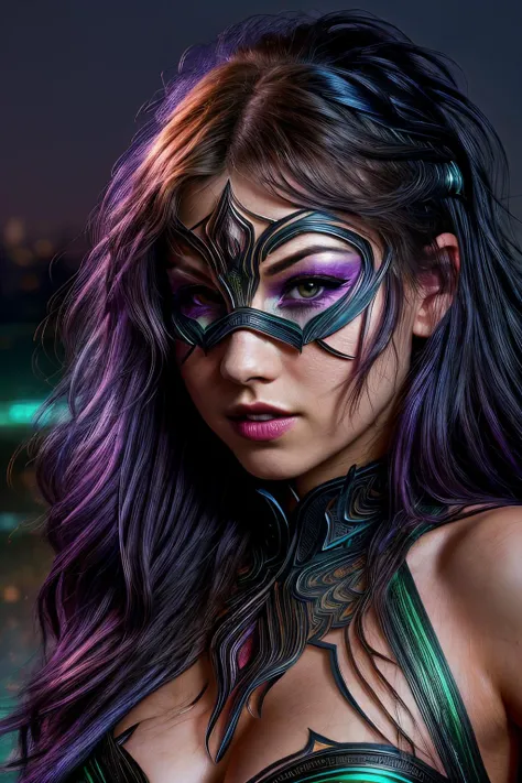 RAW ((extreme close up photo)) of TaylorS in colorful NerazimAI sexy superhero eyemask, dynamic pose, (playful gaze:1.3), (intricate details, hyperdetailed:1.15), dramatic, at night, soft lighting, ((lens 135mm,f1.8, bokeh)), (vsco:0.3), {best quality}, {{masterpiece}}, {highres}, original, extremely detailed 8K wallpaper, (high definition)++, photography, cinematic, detailed character portrait, strong breeze, eyeshadow makeup, <lora:TaylorS:1>  <lora:NerazimAI:1>
