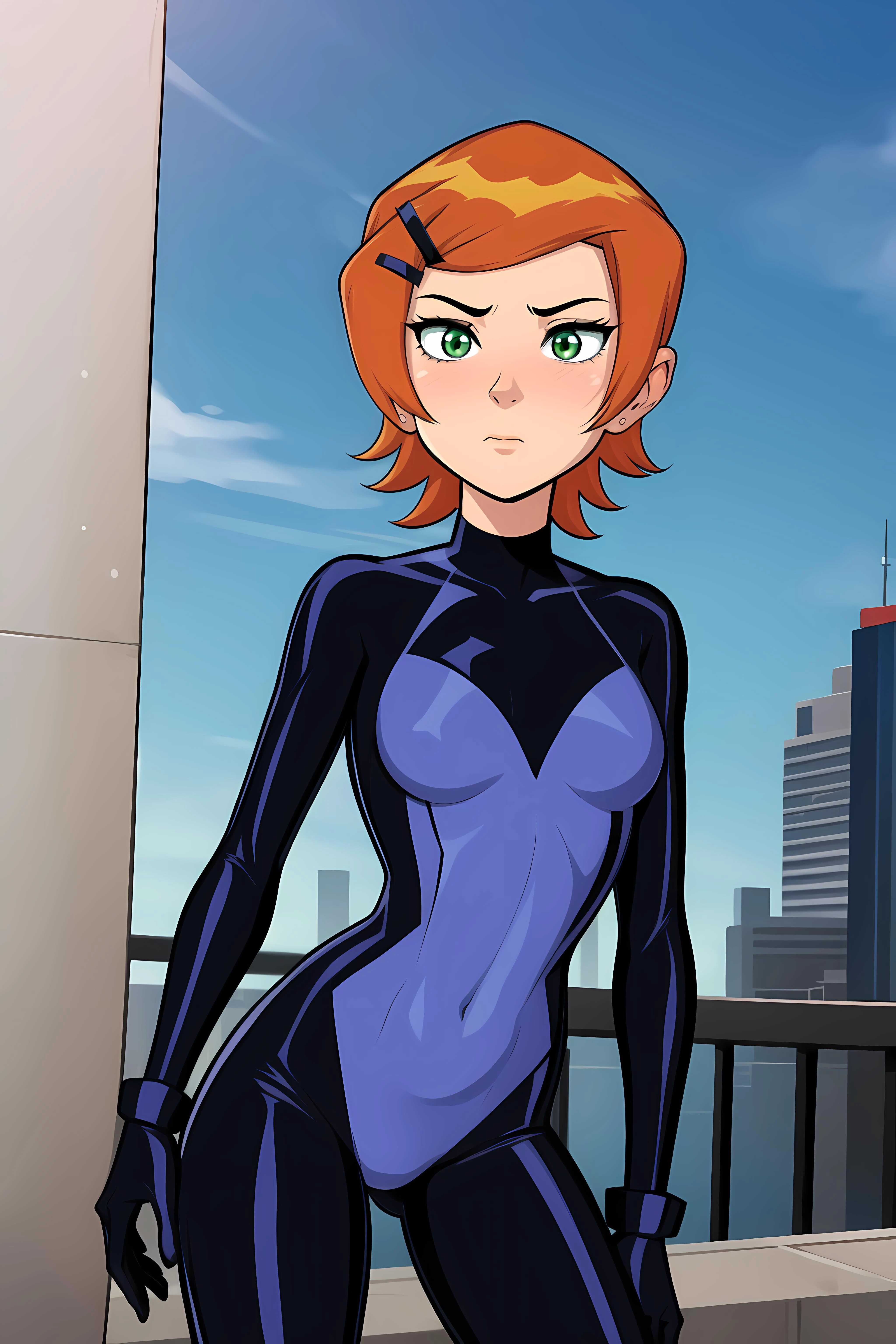 <lora:tamarillo:0.5> inzaniak,
<lora:GwenLuckyGirl-13:1> Gwendolyn_Tennyson, green eyes, bodysuit, gloves
