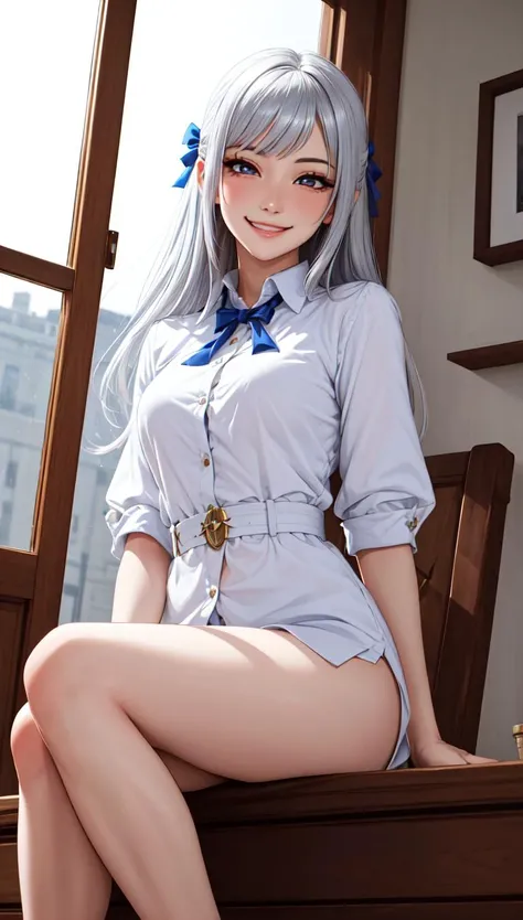 very cute and beautiful girl,(Very detailed美しい顔), (smile),blush,Black Hair,Seraphim,(White Hair、long hair),(White Shirt、Pleated navy blue pread your legs、Squat)、Sitting、(From below)、(Lace panties), Country road, (Highest quality,masterpiece:1.0),Absurd,High resolution,Super detailed,Very detailed,32K,8k resolution, Intricate details,Movie Scenes,Detailed Background,alone,Dynamic Angle,