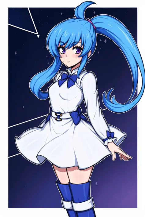 <lora:tamarillo:0.7>,inzaniak,absurdres
,blue_hair,chibi,very_long_hair,solo,libra_(zodiac),thigh_boots,boots,dress,white_hair,libra_(constellation),purple_dress,yi_er_san,puffy_long_sleeves,hair_bow,short_eyebrows