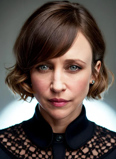 portrait of Vera Farmiga, curious , wearing cashmere , with black Blunt haircut , background colosseum epic (photo, studio lighting, hard light, sony a7, 50 mm, matte skin, pores, colors, hyperdetailed, hyperrealistic), <lyco:Vera Farmiga:1.1>