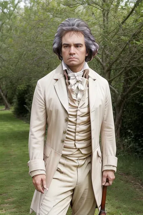 <lora:ludw1gvb33th0v3n_v1.0:0.8>, a realistic photo of a Beethoven man with a messy hair style, wearing a 1801 suit, standing in a garden holding a red Cello, detailed face, perfect eyes, (highly detailed skin:1.1), 8k, intricate, Soft lighting, Sunny, RAW, analog style, sharp focus, 8k, DSLR, high quality, Fujifilm XT3, grain, award winning, masterpiece,