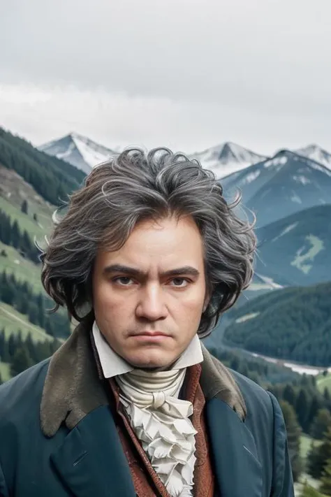 <lora:ludw1gvb33th0v3n_v1.0:0.8>, a full body portrait of a Beethoven man with a messy hair style, dressed in a tuxedo, Detailed face, (perfect eyes), (highly detailed skin:1.1), (detailed hands and fingers), Professional Photography, Soft Lighting, Realistic, Sunset, ((standing on top of Bavarian Mountain)), blurred background, cinematic, RAW, analog, Volumetric fog, sharp focus, 8k, high resolution, high quality, Fujifilm XT3, film grain, award winning