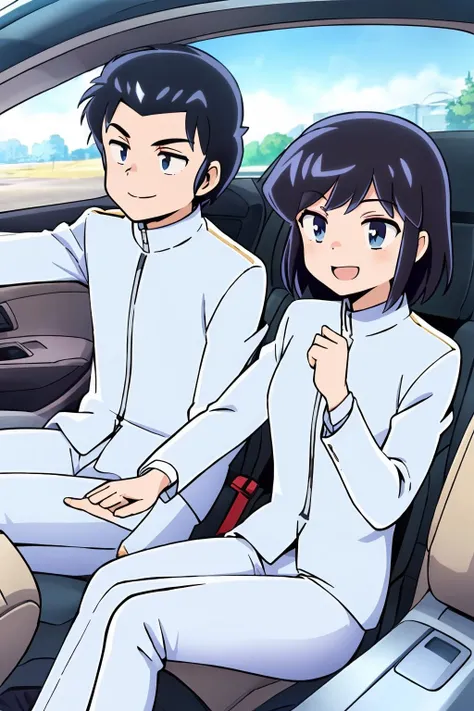 (masterpiece),couple ,
1 boy driving a car,SHUTAROMENDOU, <lora:ShutaroMendou001:0.8>, smile,white jacket, white pants, BREAK (masterpiece),couple ,
lum,1 girl, long hairs, blue eyes, green hairs, horns, smile, latex uniform ,small breasts