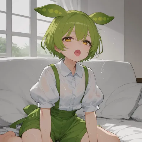 score_9,score_8_up,score_7_up, shiny oild skin, saliva, saliva trail, wet, sweat, looking at viewer, orgasm face,
1girl, solo, zundamonn, white shirt, short sleeves, puffy sleeves, green shorts, puffy short sleeves, big window, on sofa,
<lora:zundamon:0.75>