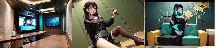 highly insanely detailed, masterpiece, top quality, best quality, highres, 4k, 8k, RAW photo, (very aesthetic, beautiful and aesthetic),
__lazy-wildcards/subject/env-bg-interior/ktv-interior/prompts__,
<lora:karaokeroom_v2:0.5>,
(1girl:1.3), 1other,
__lazy-wildcards/dataset/background__,âââ