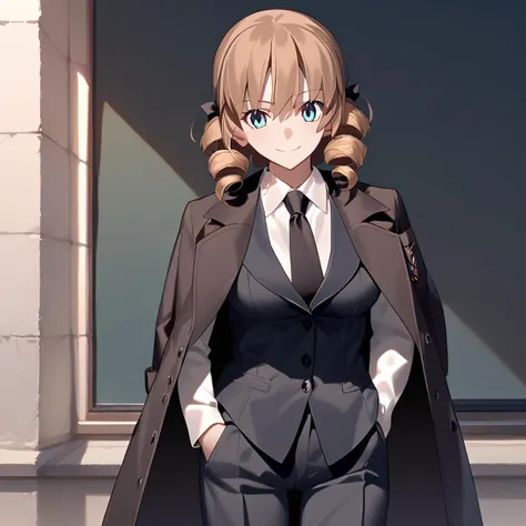 <lora:Takeuchi_Takashi_PonyXL_style_v01:1>
<lora:Mafia_Outfit:0.8>
score_9 , score_8_up , score_7_up , source_anime ,
masterpiece , best quality , ultra-detailed ,
BREAK
1girl , woman , huge breasts , light smile , light blush , medium long shot ,
dark skin ,
((jeanne d'arc (fate)):0.5) ,
brown hair ,
twin drills ,
mafi4, necktie, gloves, suit, fedora, white shirt, black vest, black pants, coat ,