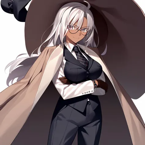 <lora:Takeuchi_Takashi_PonyXL_style_v01:1>
<lora:Mafia_Outfit:0.8>
score_9 , score_8_up , score_7_up , source_anime ,
masterpiece , best quality , ultra-detailed ,
BREAK
1girl , woman , huge breasts , light smile , light blush , medium long shot ,
dark skin ,
((medusa (fate)):0.5) ,
silver hair ,
long hair ,
mafi4, necktie, gloves, suit, fedora, white shirt, black vest, black pants, coat ,
boston eyewear