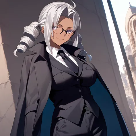 <lora:Takeuchi_Takashi_PonyXL_style_v01:1>
<lora:Mafia_Outfit:0.8>
score_9 , score_8_up , score_7_up , source_anime , 
masterpiece , best quality , ultra-detailed , 
BREAK
1girl , woman , huge breasts , light smile , light blush , medium long shot , 
dark skin  , 
((medusa (fate)):0.5)  , 
gray hair  , 
twin drills  , 
mafi4, necktie, gloves, suit, fedora, white shirt, black vest, black pants, coat , 
wayfarer glasses