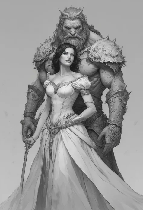 4'11" Snow White queen wearing gorgeous white-furred ballgown and diamond tiara embraced by the 7' massive giant Huntsmen, Huntsman is much larger and taller than Snow White, major size difference, height-difference, realistic, ((masterpiece)), ((best quality)), (detailed), cinematic, dynamic lighting, soft shadow, epic detailed outdoor winter background, professional photography, depth of field, intricate, detailed faces, subsurface scattering, realistic hair, realistic eyes, intense piercing stare, muscular, manly, scruffy, gritty, full-bearded, hairy-chested, photo of one extremely-tall handsome giant-man lumberjack powerful fierce male warrior towering over & surrounding one black-haired petite-woman tiny short delicate helpless enraptured princess Snow White, who only comes to his navel, he is hugging her close, & they are looking at eachother, & she is enraptured, orgasmic, fantasy, shiny reflective metal, dynamic pose, holding weapon, black hair, action shot, great lighting, JuggernautNegative, action shot, NEG-fixl-2, musclebears, FLUX.1 cinematic style, (film grain), ultrarealistic 4k, photoart_style, realistic, Cinematic Lighting, movie-level texture, hand-painted details, epic, meticulous, perfect composition, dynamic play of light, rich colors, epic shot, perfectly quality, natural textures, high detail, photoshadow, (natural colors, correct white balance, color correction, dehaze), (intricate detailed) Style-Interact, Style-Grabby, hetero