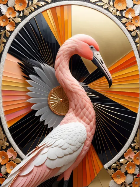 Academia, (Basic Vector image:1.3) of (Detailed illustration:1.3),(Satisfying:1.3) Yellow, foggy,refreshing,pictorial, intricate, symmetric, elements, Ebony, Ivory, Ruby, Amber, Silver, Topas, Amethyst, Animal, Fractal, embroidery, glass, crystal, "The artistic irregular design includes two layers. The background layer consists of a regular pattern placed at the origin. A polished iron circle with a radius of 10 units, colored black. The foreground layer contains an irregular pattern at 70% opacity. A fine oak triangle with a base of 20 units and a height of 30 units, colored orange, placed at position (10, 15). A brushed aluminum rectangle with dimensions 40 by 20 units, colored white, placed at position (-25, 5). A coarse pine circle with a radius of 15 units, colored black, placed at position (30, -20). A matte copper triangle with a base of 25 units and a height of 35 units, colored orange, placed at position (-35, -25). The entire composition is scaled by a factor of 1.3 and rotated by 45 degrees." Glittering Mosaic: A wall or floor decoration made from tiny pieces of glass or stone, shimmering in a multitude of colors.,Gold Leaf Gilding: Thin layers of gold applied to the surface of jewelry for decoration.,Belted Waist: A belt or sash worn around the waist to cinch the dress.,Pink Feathers: Feathers from birds like flamingos or roseate spoonbills, used in decoration and attire., <lora:DreamARTSDXL:1>,(by Artist Ralph Gibson:1.3),(Flat style:1.3),Illustration,Behance,(American Scene Painting:1.3),(Provia:1.3), preppy Ivy League style, stark, dramatic, chic boarding school, academia