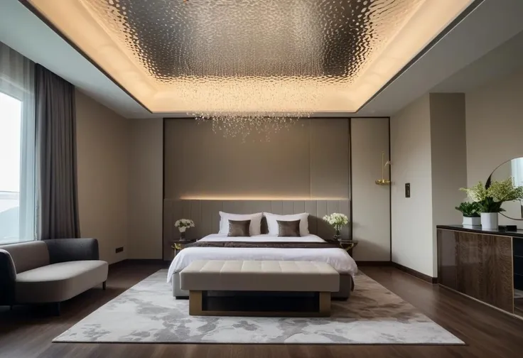 cinematic photo <lora:JJsHotel_XL:1>, ((best quality)),((masterpiece)),((realistic)), ((hotel room)), indoors, window, bed, no humans, counter,rug ,flower, plants, ceiling light, photorealistic, ceiling light, ,high quality, authentic, ,windows , dramatic lighting, reflecton, . 35mm photograph, film, bokeh, professional, 4k, highly detailed