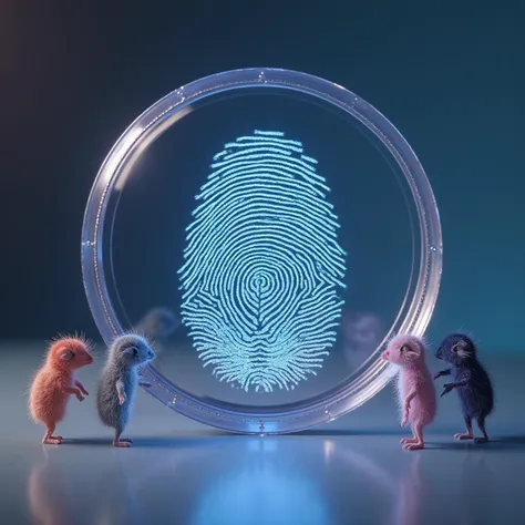 Create a picture of a group of competitive fingerprints participating in a beauty pageant on a giant magnifying glass, photo realistic, 4k