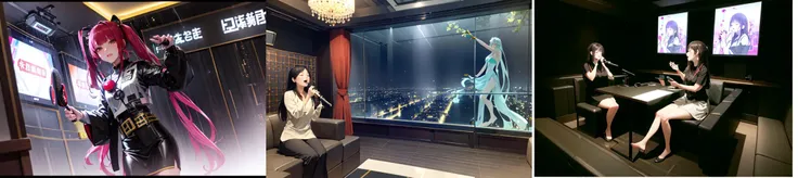 highly insanely detailed, masterpiece, top quality, best quality, highres, 4k, 8k, RAW photo, (very aesthetic, beautiful and aesthetic),
__lazy-wildcards/subject/env-bg-interior/ktv-interior/prompts__,
<lora:karaokeroom_v2:0.6>,
(1girl:1.3), 1other,
__lazy-wildcards/dataset/background__,âââ
