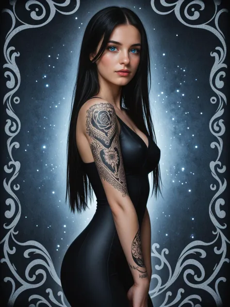 masterpiece, an extremely delicate and beautiful, extremely detailed, 2k wallpaper, Amazing, finely detail, extremely detailed CG unity 8k wallpaper, ultra-detailed, highres, beautiful sexy woman, confident, slender body, medium breasts, perfect anatomy, (((extrem long hair, black hair,))), sexy tight clothes, black clothes, goth, full body tattoo, piercing, extremely detailed eyes and face, beautiful detailed nose, beautiful detailed eyes, ((blue eyes)), cinematic lighting, extrem detailed background, breathtaking background, background dreamlike, perfect composition of colors, sparkling, mysterious, , Stable_Yogis_PDXL_Positives,
<lora:AmateurStyle_v1_PONY_REALISM:0.6>
<lora:Ass slider _last:1.5>
<lora:Breasts slider 3_last:1.5>
<lora:intricate_details:0.3>
<lora:Muscle slider 3_last:0.8>
<lora:better_freckles:0.2>
<lora:43stl1ght1ngXLP2:0..4>
<lora:age:0.3>
<lora:DRKDL:0.8>
<lora:FLMGR-R:0.8>
<lora:NEOST-R:0.8>
<lora:NSTLG:0.8>
<lora:stvmccrr:0.8>