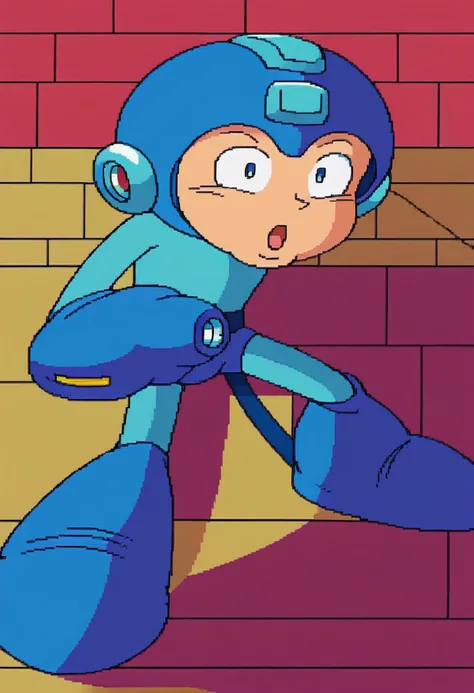 megaman, rockman, blue and cyan armor, 1boy, cartoon, 2d, solo
