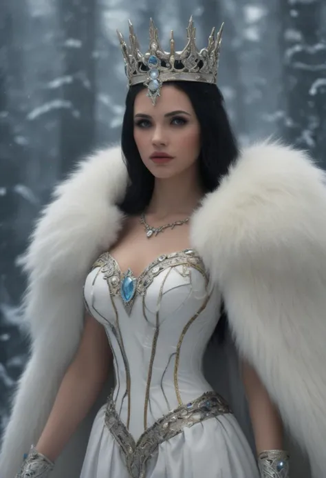 4'11" Snow White queen wearing gorgeous white-furred ballgown and diamond tiara embraced by the 7' massive giant Huntsmen, Huntsman is much larger and taller than Snow White, major size difference, height-difference, realistic, ((masterpiece)), ((best quality)), (detailed), cinematic, dynamic lighting, soft shadow, epic detailed outdoor winter background, professional photography, depth of field, intricate, detailed faces, subsurface scattering, realistic hair, realistic eyes, intense piercing stare, muscular, manly, scruffy, gritty, full-bearded, hairy-chested, photo of one extremely-tall handsome giant-man lumberjack powerful fierce male warrior towering over & surrounding one black-haired petite-woman tiny short delicate helpless enraptured princess Snow White, who only comes to his navel, he is hugging her close, & they are looking at eachother, & she is enraptured, orgasmic, fantasy, shiny reflective metal, dynamic pose, holding weapon, black hair, action shot, great lighting, JuggernautNegative, action shot, NEG-fixl-2, musclebears, FLUX.1 cinematic style, (film grain), ultrarealistic 4k, photoart_style, realistic, Cinematic Lighting, movie-level texture, hand-painted details, epic, meticulous, perfect composition, dynamic play of light, rich colors, epic shot, perfectly quality, natural textures, high detail, photoshadow, (natural colors, correct white balance, color correction, dehaze), (intricate detailed) Style-Interact, Style-Grabby, hetero