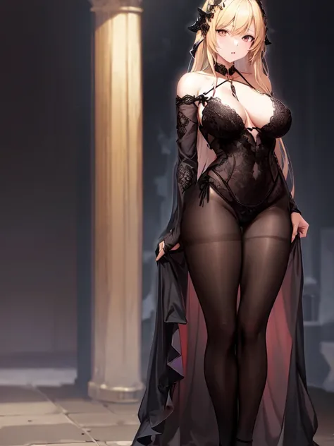 best quality, anime, 1 girl, witch, full body, breasts out,slim, long legs, lingerie, perfect lighting, highly detailed background,