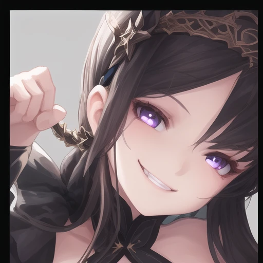 girl, evil smile, pretty, headband,best quality, masterpiece, face close up
