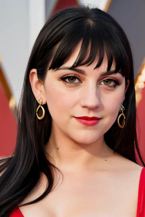 best quality raw photo of (Jan1n4R4m1r3z01:0.99), (in her forties:1.2), (dark eyeliner:1.4), (red lips:1.1), looking at camera,(wearing dress with high neckline:1.4), photo shot on Nikon D850, 16k, sharp focus, masterpiece, Hyper Detailed, breathtaking, atmospheric perspective, diffusion, pore correlation, skin imperfections, DSLR, 80mm Sigma f2, depth of field, film grain, ((as a movie star at the oscars)), (earrings:1.2), (paparazzi in the background), ((on the red carpet)), (golden hour:1.2), (detailed face:1.1), skin pores, 8k, skin texture, dslr, (smile:1.2)
