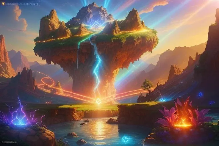 runes, glowing symbols, magic spell, dmt, geodes,flowing lights, flowing glowing water, iridescent, neon lighting, uv light,
BREAK
a large mountain with \(large\) \(fluffy\) clouds wrapped around the mountain, crater inside mountain, lava,
\(small\) shrubs an plant life near bottom of the mountain, floral, flower,
BREAK
below mountain a large flowing river into a lake, steam, volumetric depth, overexposed, bloom, depth of field, dust, wind, rocks, pebbles, background details,
breathtaking, refreshing, feeling, golden ratio, visually pleasing, sand, light particles, godrays, Voronoi Erosion, water reflections,
AND sunlight