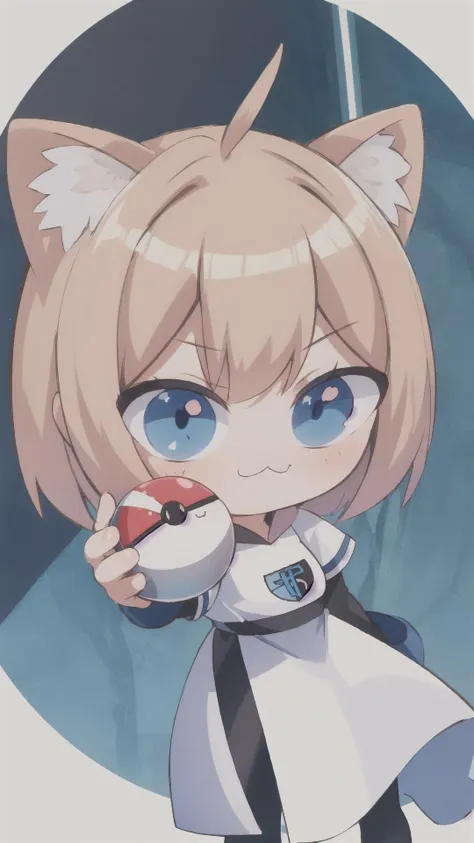 anime girl with a cat ears holding a bowl of food