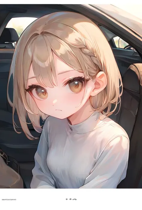 core_9, score_8_up, score_7_up,1girl,eighteen, inuit, silver fishtail braid hair, light brown eyes, frown face,  pear-shaped body, small breasts, dressed with matte  sheer blouse and   bootcut pants,   car headlights, head tilted to the side, indicating thoughtfulness,