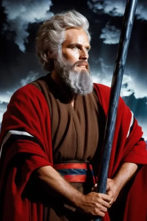a storm in the background behind him,cloud, cloudy sky,
Standing At Attention,
holding a stick in his hand,
red cape,
<lora:Moses_ten_commandments-BibleGilgalHK-V1:0.7>,long beard,
White_hair,Short_hair,Blue_eyes,
1 old Man, looking at viewer,(closed mouth:1.0), serious, 
official art,extremely detailed CG unity 8k wallpaper, perfect lighting,Colorful, Bright_Front_face_Lighting,
(masterpiece:1.0),(best_quality:1.0), ultra high res,4K,ultra-detailed,
photography, 8K, HDR, highres, absurdres:1.2, Kodak portra 400, film grain, blurry background, bokeh:1.2, lens flare, (vibrant_color:1.2)