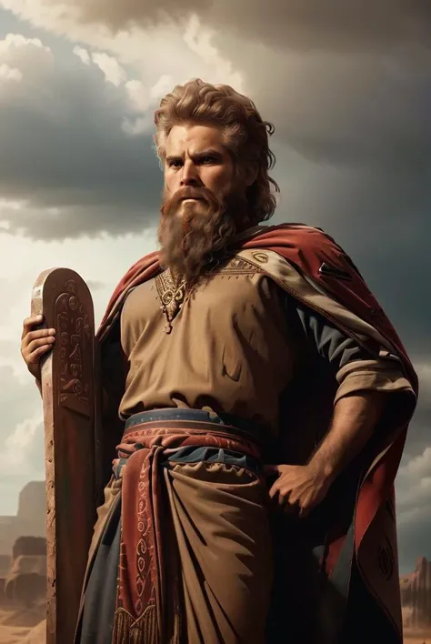 OldEgyptAI, <lora:OldEgyptAI:1.0>, pharaon head, a storm in the background behind him,cloud, cloudy sky, Standing At Attention,(Upper_body), holding two large stone plaque with numbers writing on it's, red cape, <lora:Moses_ten_commandments-BibleGilgalHK-V1:0.5>,long beard, White_hair,Short_hair,Blue_eyes, 1 old Man, looking at viewer,(closed mouth:1.0), serious, official art,extremely detailed CG unity 8k wallpaper, perfect lighting,Colorful, Bright_Front_face_Lighting, (masterpiece:1.0),(best_quality:1.0), ultra high res,4K,ultra-detailed, photography, 8K, HDR, highres, absurdres:1.2, Kodak portra 400, film grain, blurry background, bokeh:1.2, lens flare, (vibrant_color:1.2),