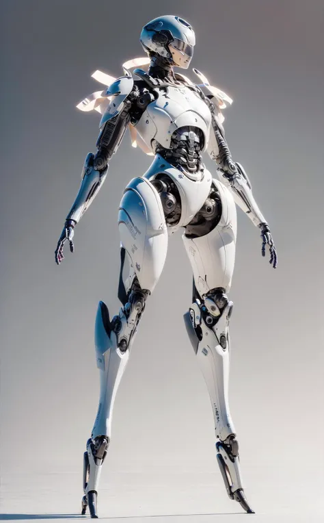 (8k, RAW photo, best quality, masterpiece:1.2),(realistic, photo-realistic:1.4),baimecha is a mecha,solo,full body, science fiction, helmet, humanoid robot, glowing,