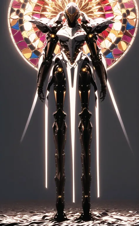 (8k, RAW photo, best quality, masterpiece:1.2),(realistic, photo-realistic:1.4), baimecha_Diablo ,solo,full body, science fiction, helmet, humanoid robot, glowing, sacred geometry,(stained glass:1.3), Mandala Art, muscle fibers, blood vessels, nervous system, viscous gooey blood dripping, wireframe, fractal, demonic, alien, translucent skin, infrared photography, storm, otherworldly hues,surreal landscapes, unseen light, ethereal glow, vibrant colors, (ghostly effect:1.3),