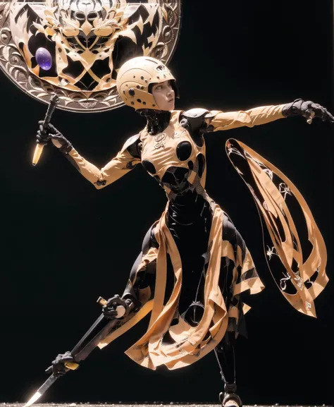 (8k, RAW photo, best quality, masterpiece:1.2),(realistic, photo-realistic:1.4),baimech is throwing javelin, solo,full body, holding javelin , science fiction, helmet, humanoid robot, glowing, sacred geometry,(stained glass:1.3), Mandala Art, <lora:Holymecha:0.8>