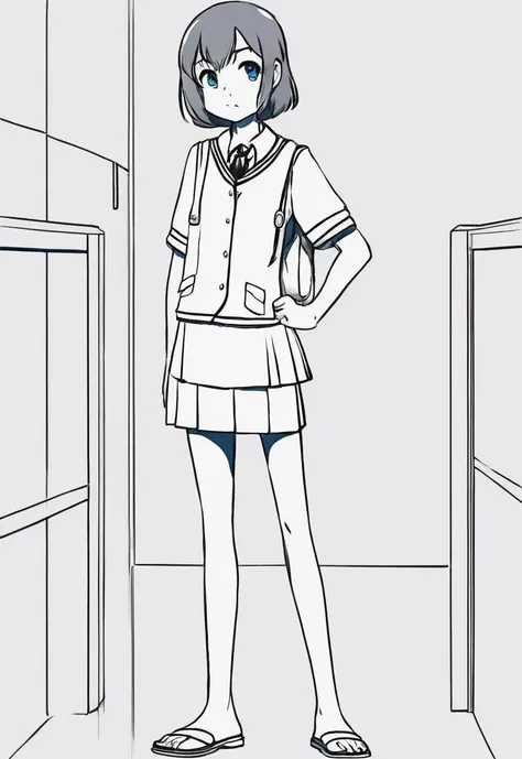 1girl,flat chest, small breasts,very short dark hair, straight hair, blue eyes,school uniform,barefoot,full body,standing,lineart,aogami,monochrome
<lora:aogami_v12_96:0.7>