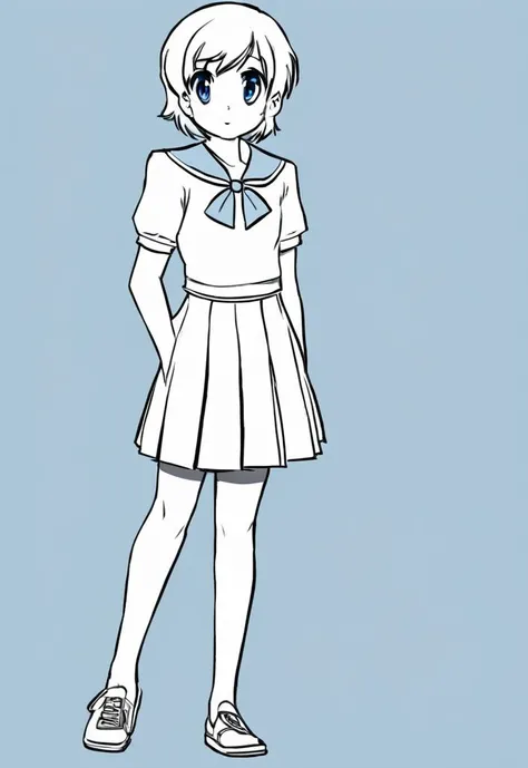 1girl,flat chest, small breasts,very short dark hair, straight hair, blue eyes,school uniform,barefoot,full body,standing,lineart,aogami,monochrome
<lora:aogami_v23_96:0.5>