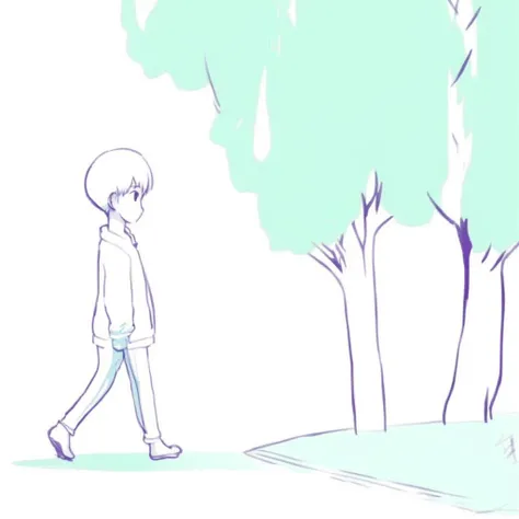 boy walking in a park, aogami, manga anime japan style <lora:aogami_v23:2>