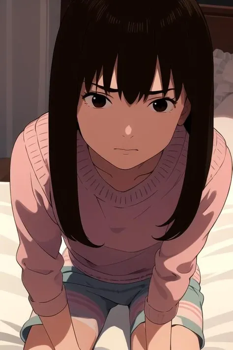HDR photo of masterpiece, highres, best quality, 4k, 1girl, black hair, brown hair, <lora:MizuhoR4:0.7>,MizuhoR4, looking at viewer, pijama swater,sit, bed, . High dynamic range, vivid, rich details, clear shadows and highlights, realistic, intense, enhanced contrast, highly detailed