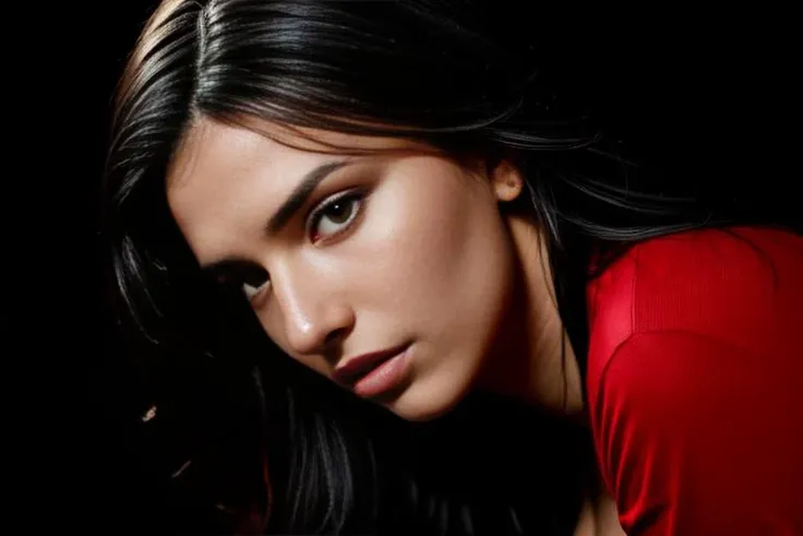 portrait of DEN_evgenia_talanina wearing a plain top, [Red lighting], ((headshot)), clothes, dressed, plain top, top, shirt, t-shirt, face focus, black background, shadows, dramatic,
photorealistic, high detail, detailed, beautiful, <lora:epi_noiseoffset2:1> <lora:add_detail:1>