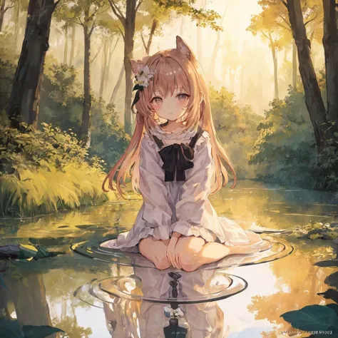 (masterpiece),(best quality),(extremely detailed) ,(cinematic lighting),(magical cock),(highres),(illustration)
,Layer patterns and shapes,Celebrate the power of imagination and creativity
,
,
, (Lovable 8-year-old girl with a bandana and a carefree demeanor):1.5
,
,,Pain,
,(tanned skin):1.5
,shady eyes
,Disheveled and messy appearance
BREAK
,cityscape,dusk, gradient sky,horizon,(mountainous horizon:1.1),orange sky, sunlight, sunrise, sunset,(tree:1.3),(Sunset reflected in a puddle:1.4),(in the forest:1.5),(puddle:1.3), after rain
BREAK
,
BREAK
,
BREAK
,Watercolor effect with soft, flowing strokes