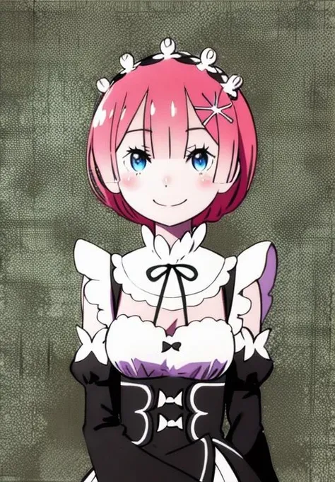 <lora:ReZero:0.8>, smile, solo, closed mouth, Ram,