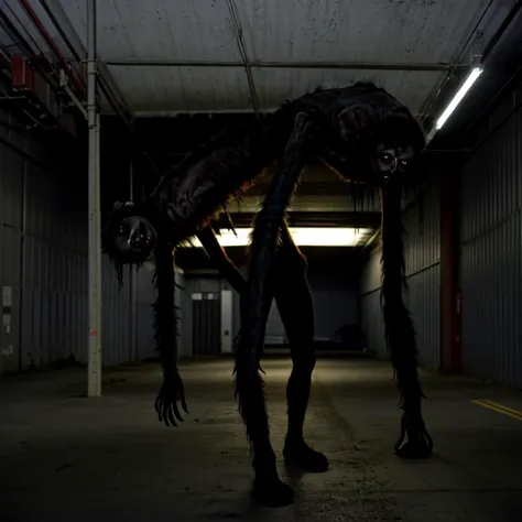 <lora:20240227-1709027632605:0.7> Trevor Henderson, a short furry dark creature in an empty industrial warehouse