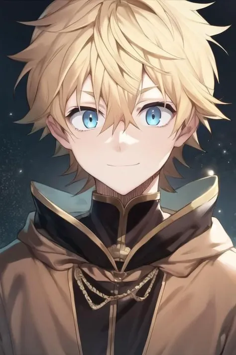 masterpiece, best quality, high quality, 1boy, solo, male focus, looking at viewer, upper body, <lora:luck_voltia:0.72>, luck_voltia, blonde hair, blue eyes, hair between eyes,
