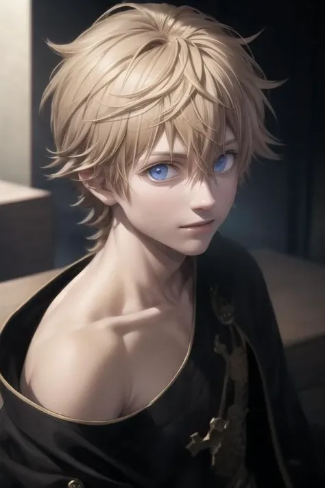 masterpiece, best quality, high quality, 1boy, solo, male focus, looking at viewer, upper body, <lora:luck_voltia:0.76>, luck_voltia, blonde hair, blue eyes, hair between eyes, realistic