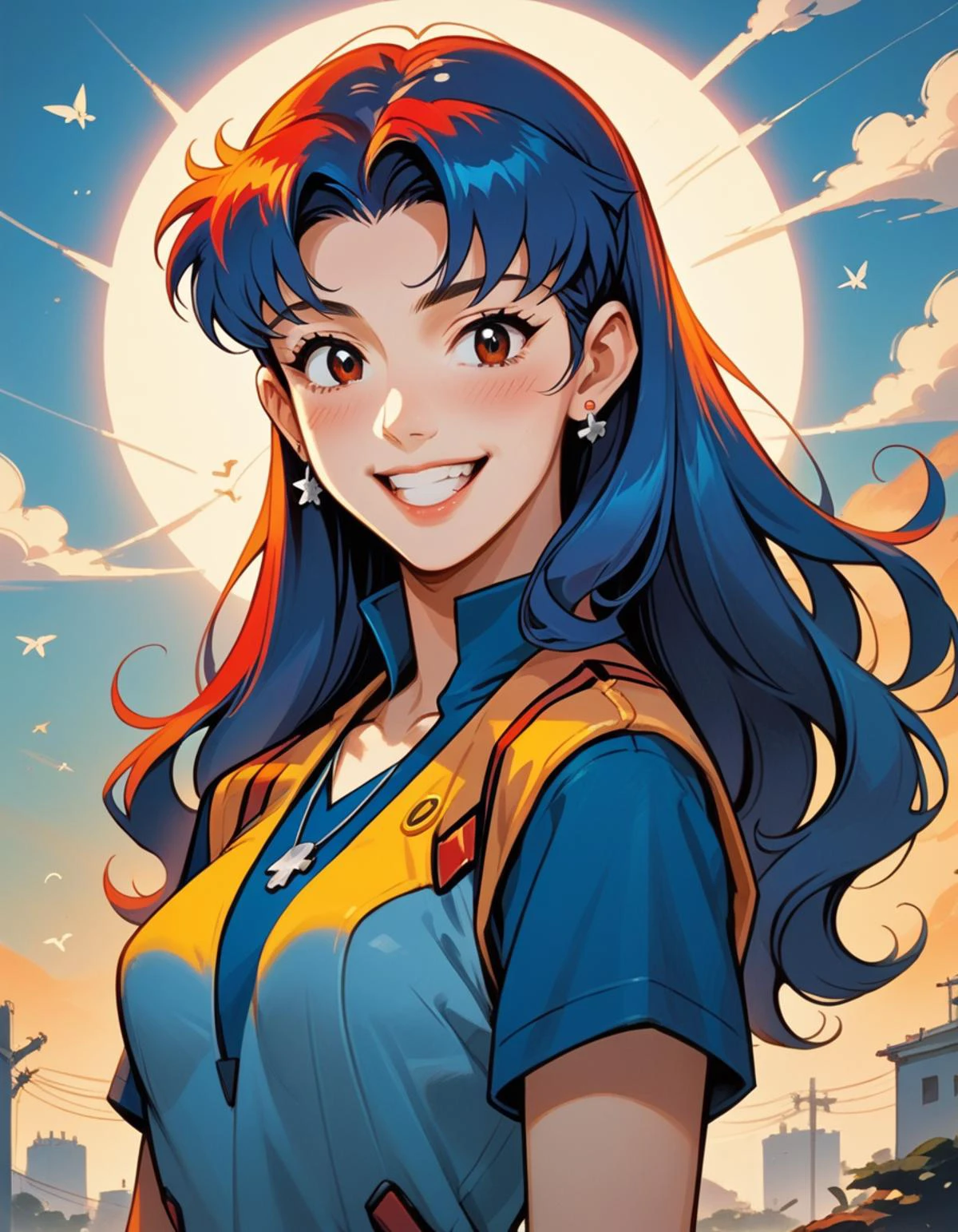 score_9, score_8_up, score_7_up, score_6_up, score_5_up, score_4_up, happy misato katsuragi from neon genesis evangelion, perfect lighting, hud_shera_bk_styl, <lora:shera-000007:1>,