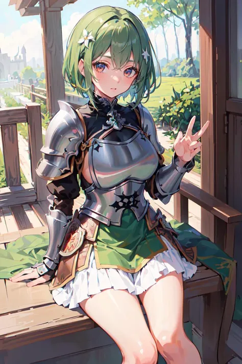 (finely detailed beautiful eyes and detailed face,masterpiece sidelighting,masterpiece,best quality,detailed,high resolution illustration),
(fantasy background,temple),(knight,armor,fight pose)
(1girl,whole body,bishoujo,lustrous skin,looking down,looking at viewer),
(short hair,green hair,red eyes),(clothed_underbust:1.2)