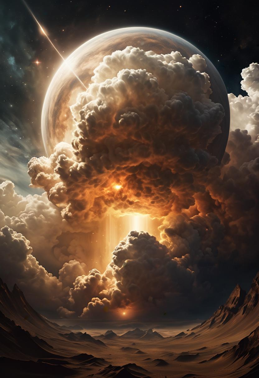 A painting of a planet with clouds and a sun in the sky - SeaArt AI