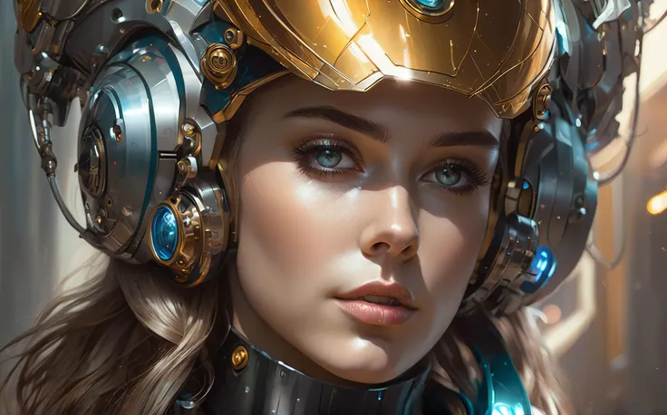 hyperrealistic solarpunk photography portrait of a female android, intricate, elegant, highly detailed, digital painting, artstation, concept art, smooth, sharp focus, illustration, art by artgerm and greg rutkowski and alphonse mucha and william - adolphe bouguereau
