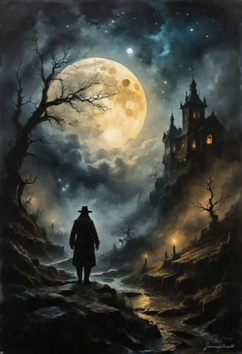 (masterpiece, best quality, hyper detailed, ultra realistic, 32k, RAW photo) Lost Land of otherworldly dreams, fantasy, magic, watercolor, ink, acrylic, double exposure, mythological, great detail, mid-night, moon, fog, gothic gloom, art on a cracked paper, storybook detailed illustration, cinematic, ultra highly detailed, tiny details, beautiful details, mystical, luminism, vibrant colors, perfect composition and chiaroscuro by Rembrandt, concept art, by Jarek Kubicki, by Raphael Lacoste, John Pitre, Karine Eibatova, by Ralph Blakelock, by Julie Bell, by Jim Warren, by Aleksey Savrasov, <lora:Desolation:0.3> <lora:zavy-cntrst-sdxl:1>