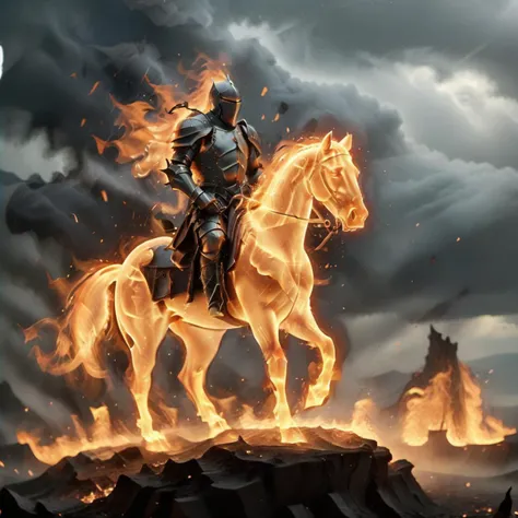 desolate plain, smoke, dark knight made of fire, ornate flaming armor, riding horse made of fire, ((flaming warrior)), (flaming horse), rain of fire, flame aura, full elemental, ashen plain, burnt castle, gray sky,
<lora:xl-shanbailing-1003fire:1.8> <lora:1dkXLP:0.5> <lora:lineartSDXL:0.4>
